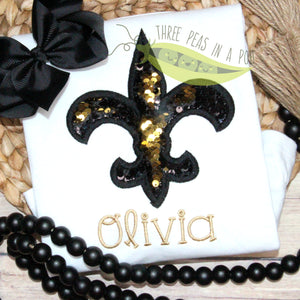 Black and Gold Sequin Fleur de Lis