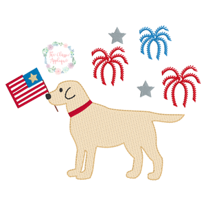 Patriotic Dog and Fireworks