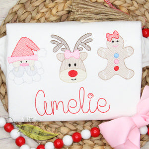 Santa, Reindeer, Gingerbread Girl, Holiday Christmas Trio