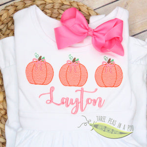 Pumpkin Trio with Bows Embroidery Design