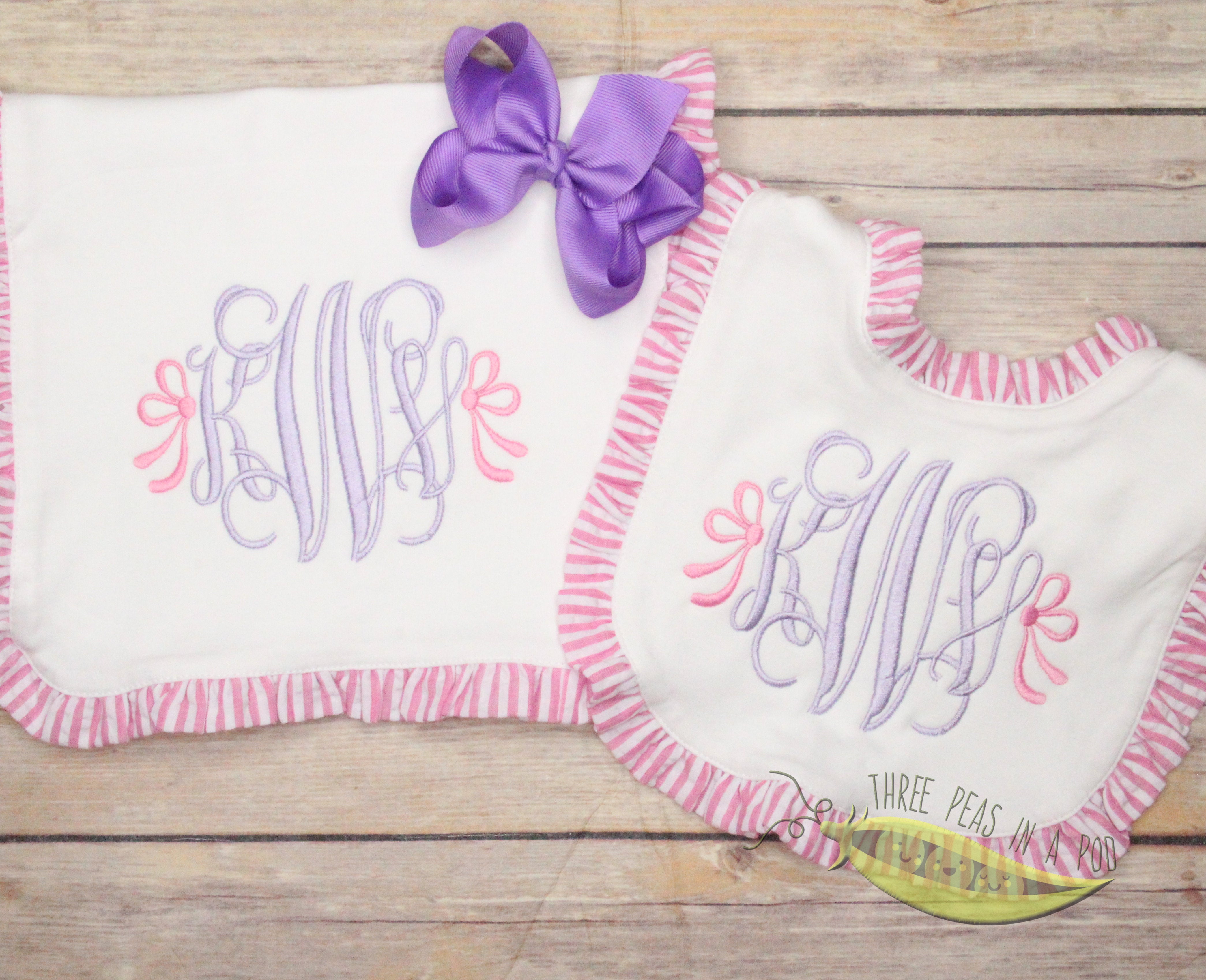 Pink Seersucker Trim Bib + Burp Cloth Set