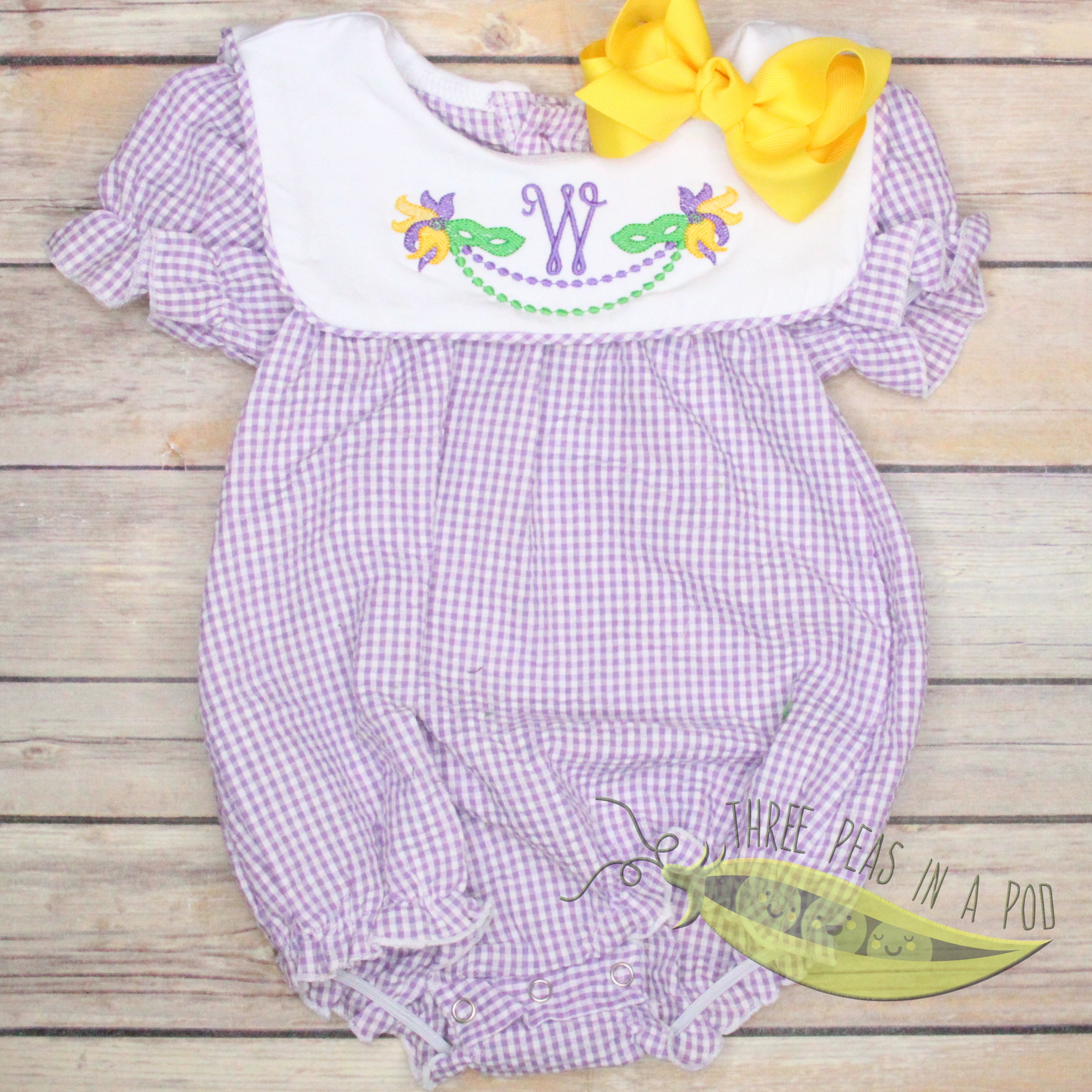 Mardi Gras Monogrammed Gingham Bubble