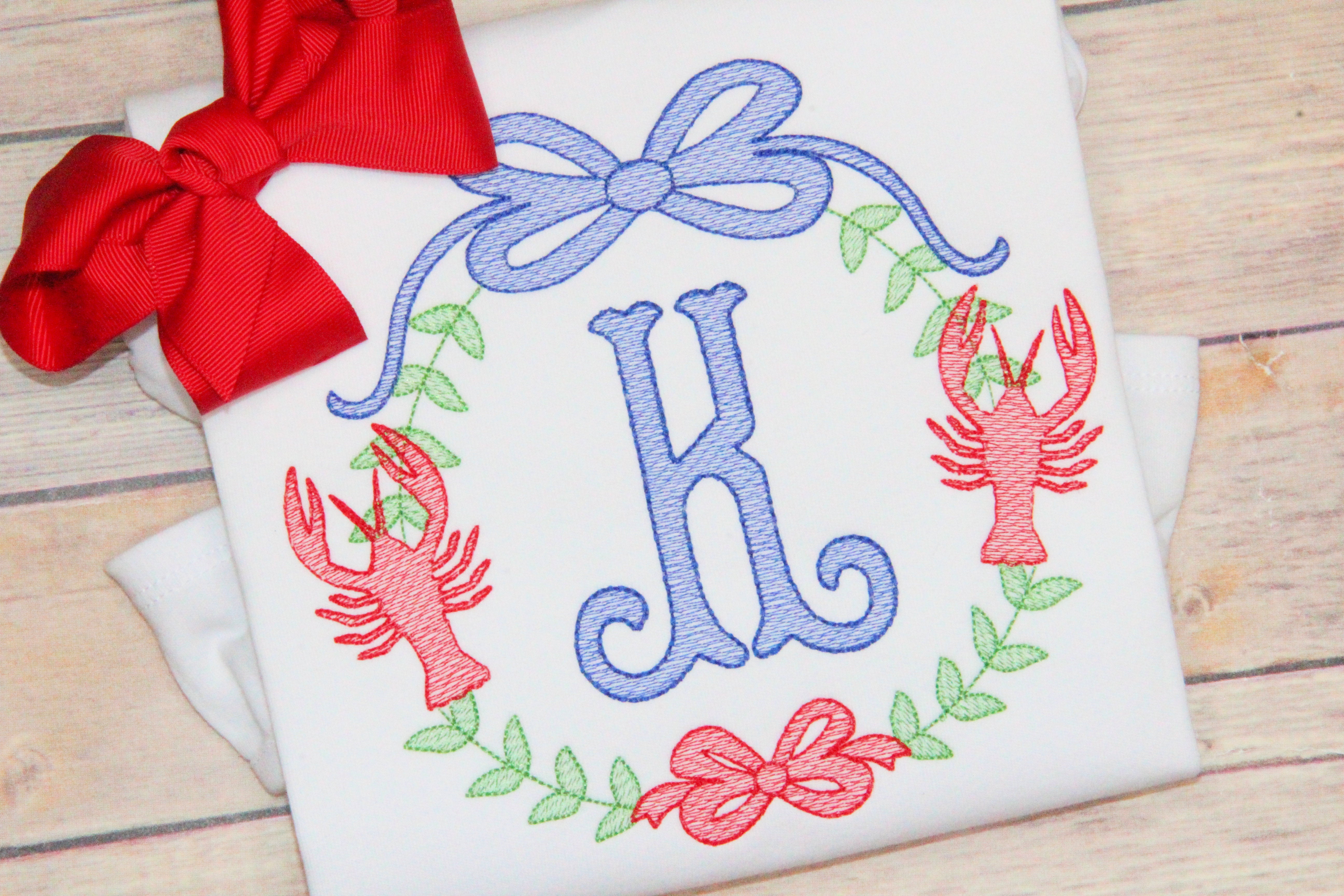 Preppy Crawfish Frame Embroidery Design