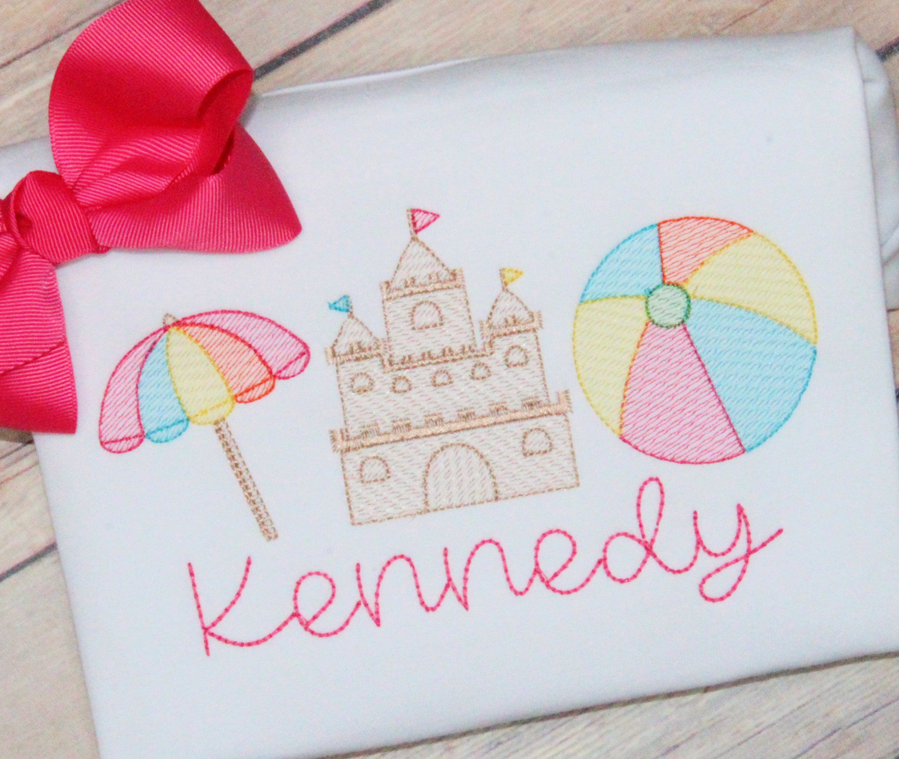 Sunny Beach and Sand Castle Embroidery Design