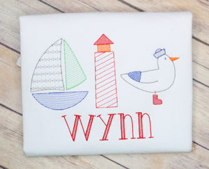 Sailboat and Pelican Summer Embroidery Design